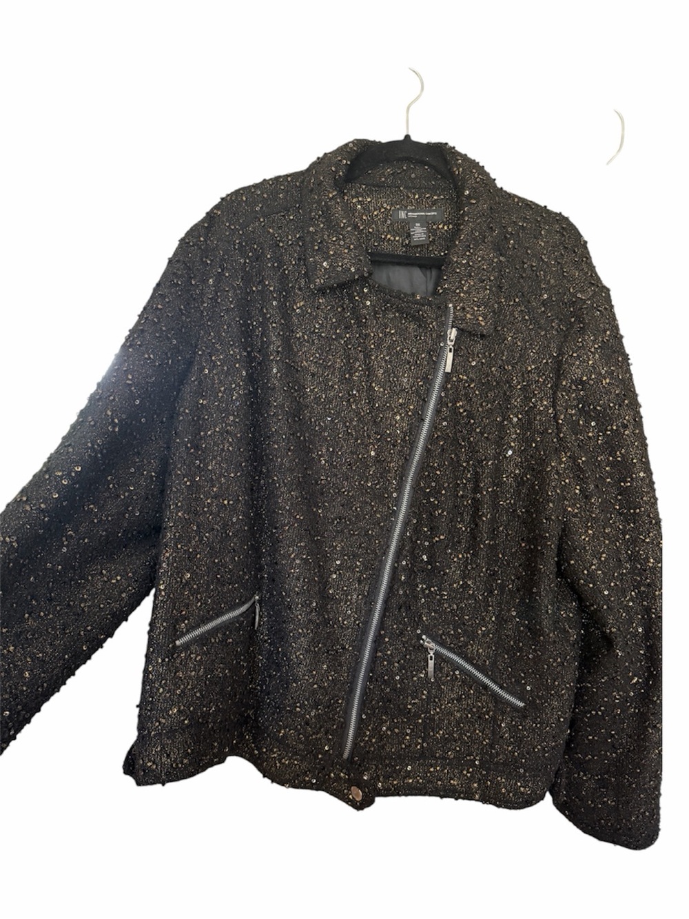 INC International Concepts Black Tweed Moto Jacket